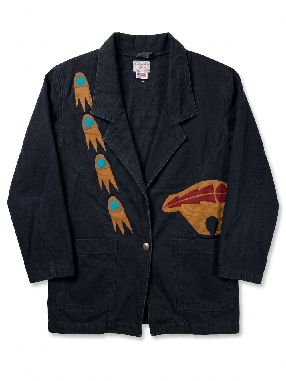Sundance X Moxie Jacket Women M Black Southwest Spirit Bear Suede Art Vintage - Picture 1 of 9